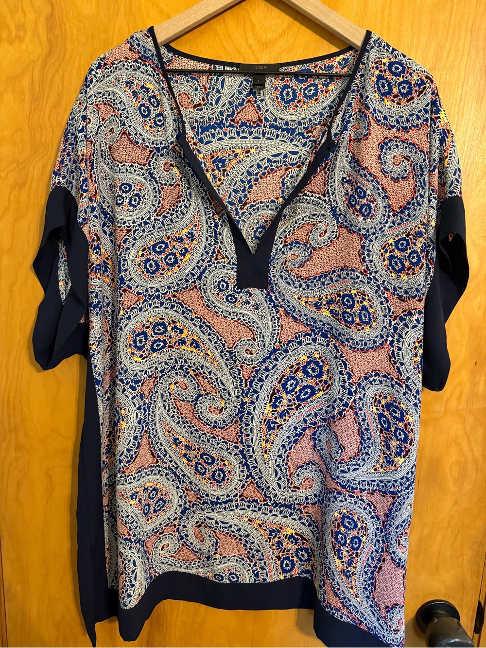 J. Crew Women’s Navy Multicolor Paisley V-Neck Tunic Coverup Size L